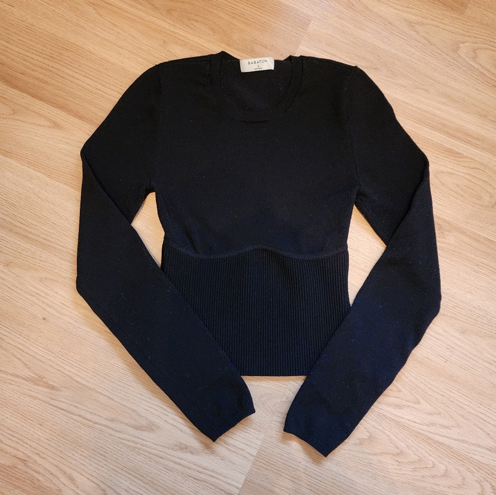 Babaton Black Ribbed Long Sleeve Top